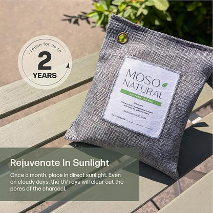 Moso Natural Air Purifying Bag 200g (5 Pack) Bamboo Charcoal Odor Absorber for Home & Car | Closet Odor Eliminator, Small Room Deodorizer & Car Air Freshener | Long Lasting Charcoal Bags Cover 90sqft