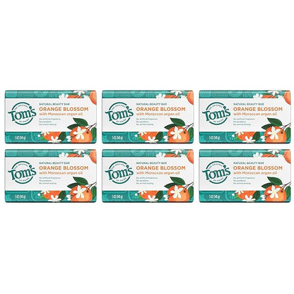 Tom’s of Maine Natural Beauty Bar Soap For Women and Men, Orange Blossom, 5 oz Bar (Pack of 6)