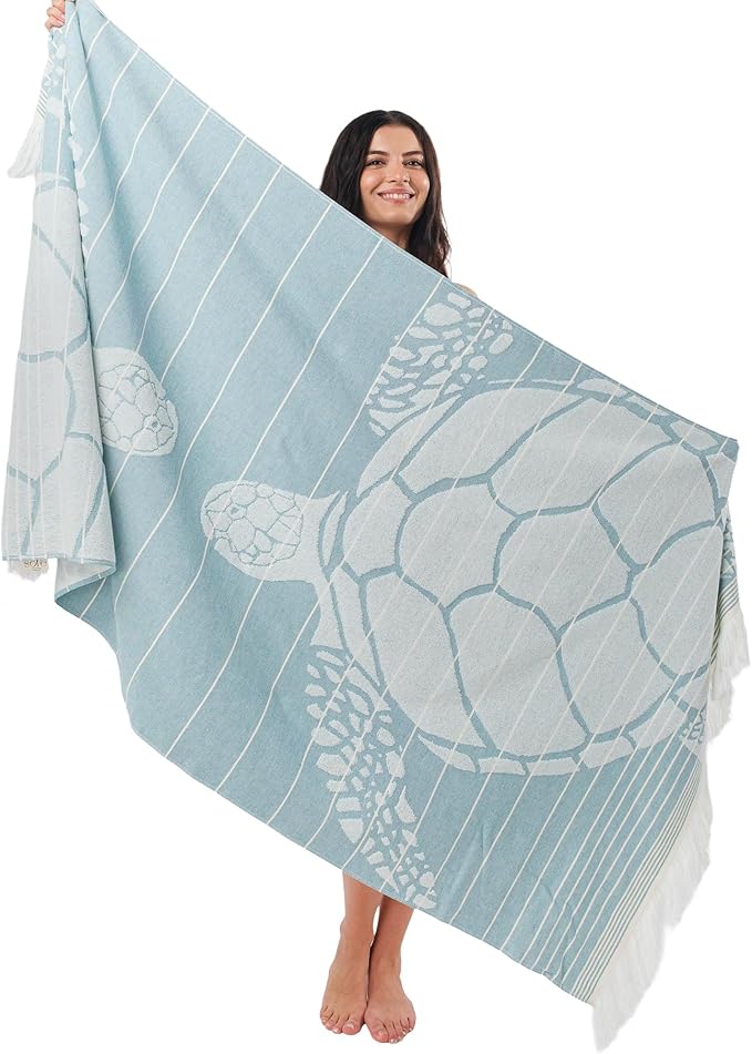 SOFE H&L | LINVIA Foutah Quick Dry Beach Towel Pack of 1 (35” x 70”) CARETTA - Green | Lightweight, Premium, Fade Resistant, Durable | Travel Towel, Turkish Beach Towel with Shoulder Strap