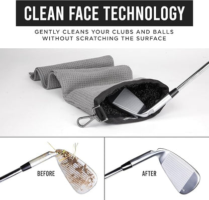 Club Scrub Towel Pro, Golf Club and Ball Cleaning Pouch with Attached Towel, Waterproof Exterior, Clean Face Technology Liner, Machine Washable, Cleans Club Grooves, Waffle-Weave Microfiber