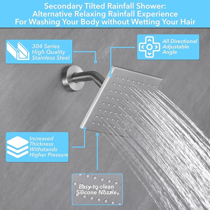 VANFOXLE Shower Faucet Set Brushed Nickel Shower System,Push Button Diverter Shower Faucet with 2 in 1 Handheld,Ceiling Mount Increased Thickness 10 Inch Shower Head with 6 Inch Wall Mount Shower Head