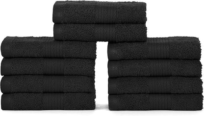 Ample Decor Wash Cloths Pack of 10, Oeko Tex Certified 600 GSM 100% Cotton Soft Absorbent, Premium Quality Durable Machine Washable, Ideal for Bathroom, Pool, Hotel, Spa – Black