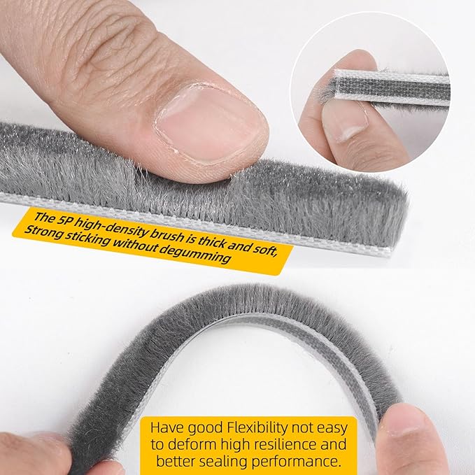40FT Brush Weather Stripping Door Window Seal - Weather Strip Insulation for Door Frame & Window, Soundproofing Weather Stripping