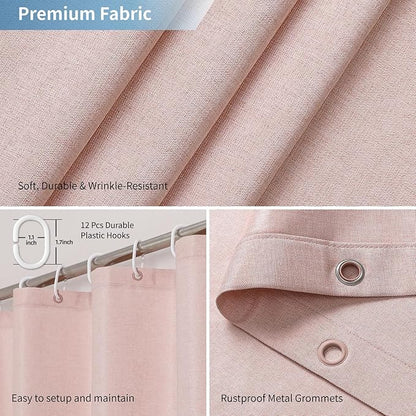 2-in-1 Waterproof Long Fabric Shower Curtain or Liner,Linen Textured,78 Inch Breathable TPU & Washable Bathroom Shower Curtain Set with 12 Plastic Hooks,Modern,72"x78" Blush