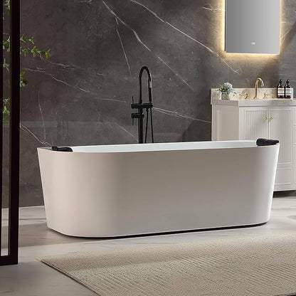 Empava Update Acrylic Whirlpool Bathtub, 71-Inch Freestanding Gracefully Oval Shaped Jetted Bathtub with Healing Chromotherapy, 18 Hydromassage Jets, Single-Ended Bathtubs, Black Nozzles