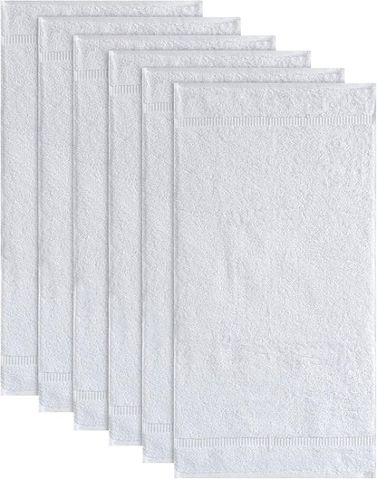 SALBAKOS 100% Turkish Cotton Hand Towel Set of 6 16x30 inch | Heirloom Quality | Hotel & Spa Collection | Ultra Soft, Super Absorbent, Long Lasting Hand Towels | Made in Turkey (White, 6 Hand Towels)