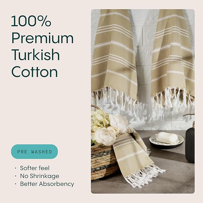 WETCAT Turkish Hand Towels with Hanging Loop, Set of 2 (20" x 30") 100% Turkish Cotton, Pre-Washed, Quick Drying, for Kitchen or Bathroom - Pale Olive Green