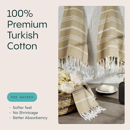 WETCAT Turkish Hand Towels with Hanging Loop, Set of 2 (20" x 30") 100% Turkish Cotton, Pre-Washed, Quick Drying, for Kitchen or Bathroom - Pale Olive Green