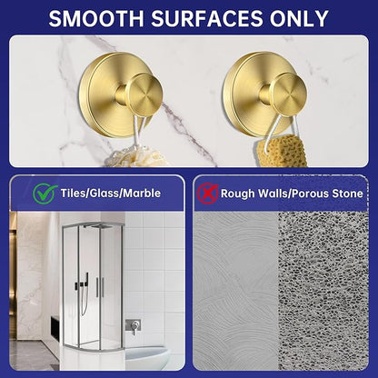 luckin smile Suction Cup Hooks for Shower, No-Drill Removable Towel Hook for Bathrooms, Shower Hooks, Suitable for Bathrooms, Kitchens, Windows, Glass, Powerful Suction Cup Hook (4, Gold)