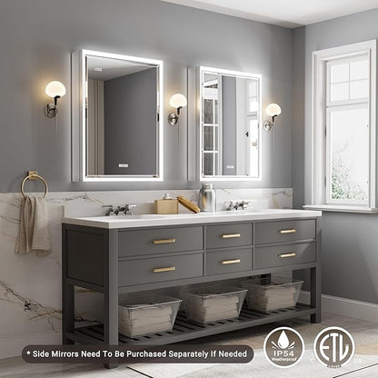 Beveled Lighted Medicine Cabinet with Mirror & Lights -20x32 Surface or Recessed Mirrored Medicine Cabinet with Outlet & Clock, Anti-Fog Dimmable LED Storage Cabinet, Built-in Sensor Light