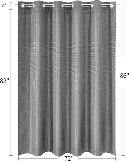 MitoVilla No Hooks Needed Extra Long Shower Curtain Liner Set, 86 inch XL Black Waffle Heavyweight Fabric Cloth Shower Curtains Set with Snap-in Liner for Modern Luxury Hotel & Spa Bathroom Decor