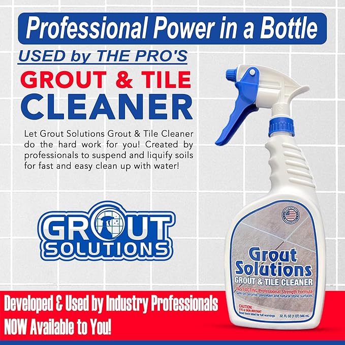 Grout Cleaner: Acid-Free Deep Cleaner & Stain Remover for the Dirtiest Grout. (1-Quart) Includes 8-inch Heavy-Duty Tile Cleaner Brush (32oz Spray with Hand Brush and Cap)