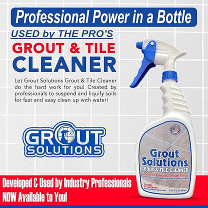Grout Cleaner: Acid-Free Deep Cleaner & Stain Remover for the Dirtiest Grout. (1-Quart) Includes 8-inch Heavy-Duty Tile Cleaner Brush (32oz Spray with Hand Brush and Cap)