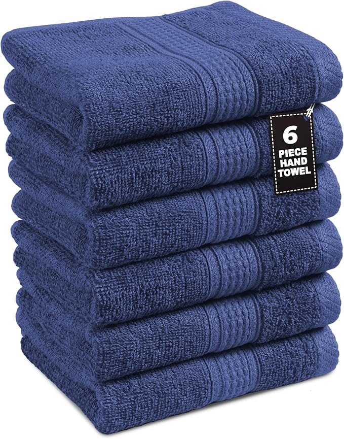 LANE LINEN Bath Hand Towels Pack of 6 (16"x28") - Turkish Hand Towel Set for Bathroom - Durable, Quick Dry, Soft & Highly Absorbent Long Lasting Hand Towel Set - Dorm Essentials for Boys - Navy Blue