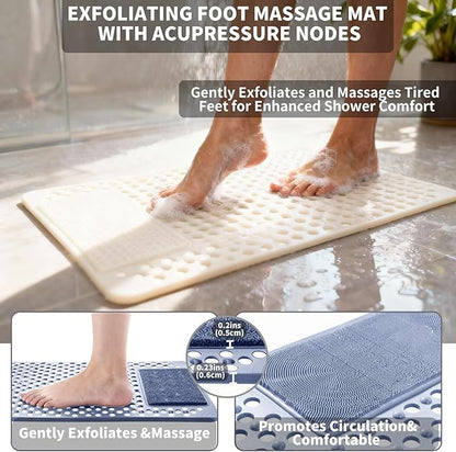 Bath Tub Shower Mat with Soft Shower Foot Scrubber Mat for Massage,Non Slip Bathtub Mat with Strong Suction Cups, Silicone Shower Foot Scrubber Mat (White, 35.4" X 23.6"(Rectangular))