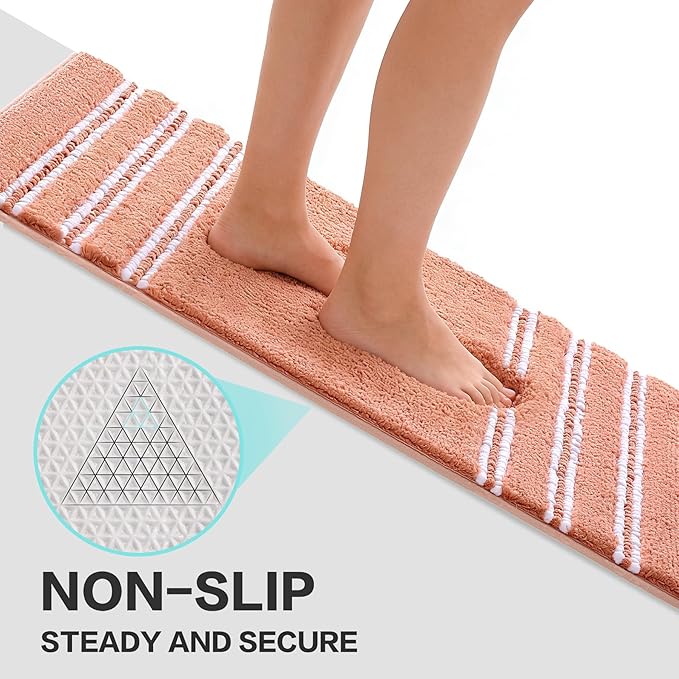 Kmson Bathroom Rugs Mat, 36"x24" Ultra Soft Washable Shaggy Chenille Bath Rugs, Non-Slip Fluffy Thick Water Absorbent Microfiber Mat for Bathtub, Sink and Shower, Pink