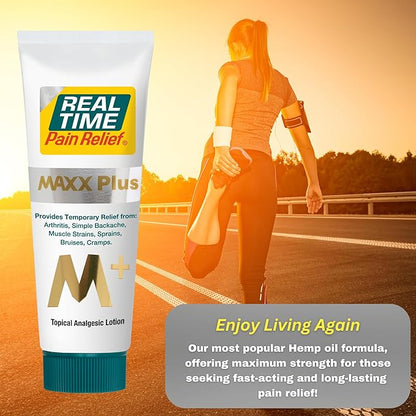Real Time Pain Relief MAXX Plus - 4oz Tube | Intensive Formula with 19 Natural Ingredients Including Hemp Oil | Fast-Acting Relief for Muscle Pain, Arthritis, Backaches, and More