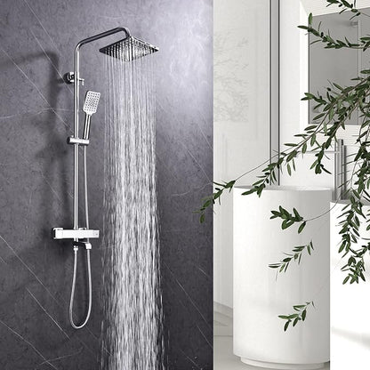 Shower Faucet Set 8" Square Shower Head 3 Function Thermostatic Rainfall Shower Faucet Set Handheld Sprayer Tub Spout Polished Chrome with Height Adjustable Slide Bar