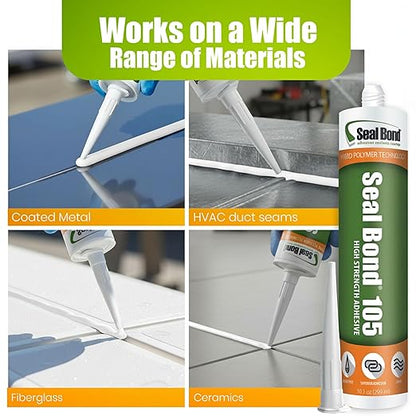 105 Adhesive Sealant – Marine/Industrial Grade, High Strength, UV Resistant, Flexible, Non-Flammable, Waterproof – Superior to Silicone – 10.1 oz – White