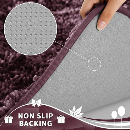 Yimobra Toilet Rugs U Shaped Washable, Extra Thick Soft Absorbent Chenille Contour Bathroom Rugs for Toilet 24x24 Inch, Quick Dry Non Slip Toilet Mat for Bath Floor, Purple Grey