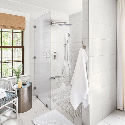 Shower Faucet Set with Tub Spout, Brushed Nickel Rainfall Shower System Complete Wall Mounted for Bathroom with 12 Inch Square Shower Head and Handheld Shower Head Rain Mixer Combo Set