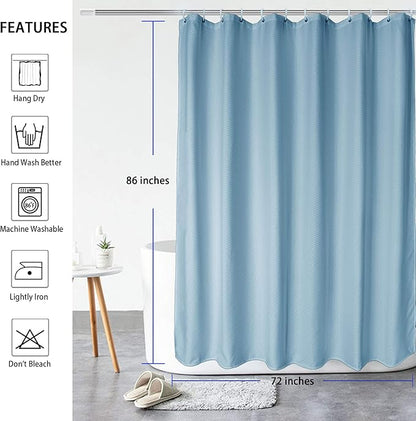 AooHome Extra Long 72x86 Inch Shower Curtain, Fabric Heavy Weight Waffle Weave Design Bathroom Curtain with Hooks, Weighted Hem, Water Repellent, Light Blue