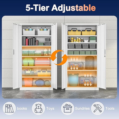 Metal Storage Cabinet, 71 Inch Tall Metal Storage Cabinet with Doors and Shelves, Pantry Cabinets for Kitchen Storage, Garage Cabinet for Living, Dining Room, Assemble Required