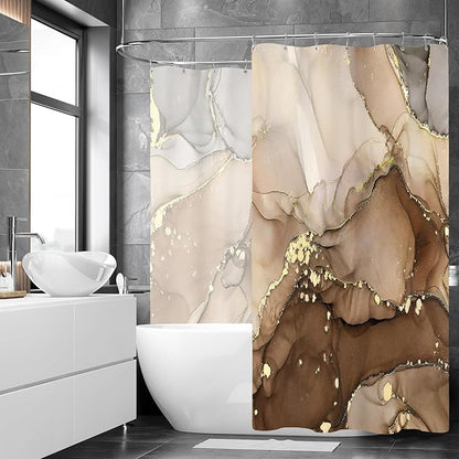Extra Wide Marble Shower Curtain 108 x 72, Brown Abstract Shower Curtains for Claw Foot Tub, Modern Luxury 108 inch Long Shower Curtain Set with 18 Pack Plastic C-Hooks