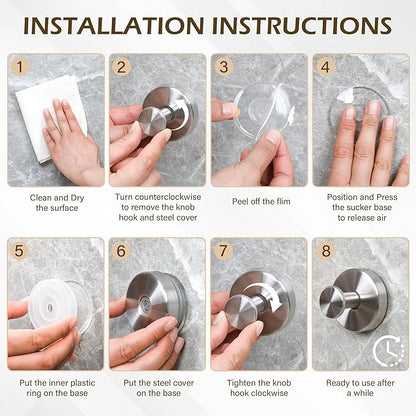 Shower Suction Cup Hooks, Heavy Duty Bathroom Wall Hooks for Towels, Robes, Loofahs, Removable Metal Hook for Tile Glass Mirror, No Drill(4 Pack, Silver)