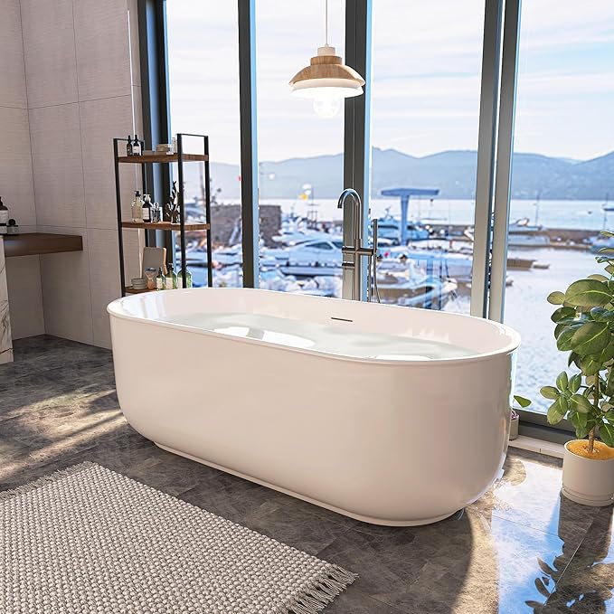 67" Acrylic Free Standing Tub, Stand Alone Tub, Freestanding Bathtub, Soaking Bathtub, cUPC Certified, CY(Glossy White)