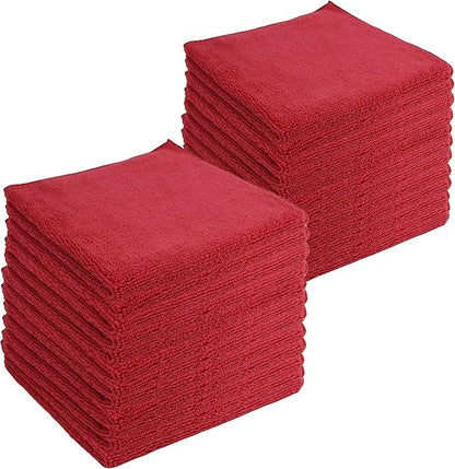 Microfiber Cleaning Cloths,24 Pack, 16"x16", All-Purpose, Softer, Highly Absorbent, Lint-Free, Reusable, Washable Pro Towels, Red, for House, Kitchen, Bathroom, Car, Office