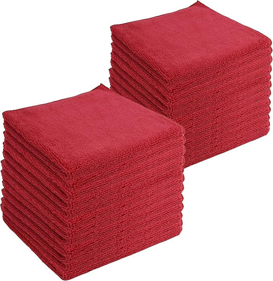 Microfiber Cleaning Cloths,24 Pack, 16"x16", All-Purpose, Softer, Highly Absorbent, Lint-Free, Reusable, Washable Pro Towels, Red, for House, Kitchen, Bathroom, Car, Office