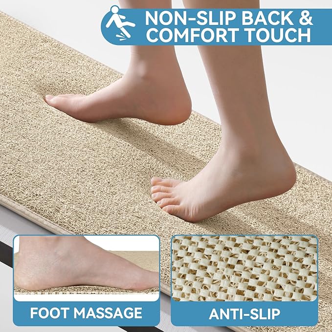 Non Slip Shower Mat Bathtub Mat 20x32 Inch, Quick Dry Bath Mat with Drain, Soft PVC Imitation Loofah Foot Scrubber Bath Mats for Bathroom Tub Shower Floor, Hangable & Hook Included, Beige
