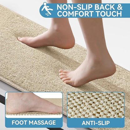 Non Slip Shower Mat Bathtub Mat 20x32 Inch, Quick Dry Bath Mat with Drain, Soft PVC Imitation Loofah Foot Scrubber Bath Mats for Bathroom Tub Shower Floor, Hangable & Hook Included, Beige