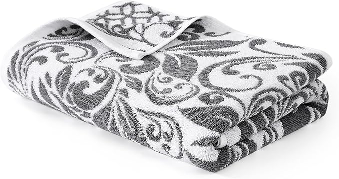 Modern Threads Trefoil Filigree 6-Piece 100% Cotton Towel Set – Reversible Yarn Dyed Jacquard – Includes 2 Bath Towels, 2 Hand Towels, 2 Washcloths – Absorbent, Quick Dry, Soft & Durable – Dark Gray