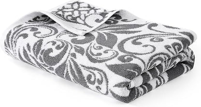 Modern Threads Trefoil Filigree 6-Piece 100% Cotton Towel Set – Reversible Yarn Dyed Jacquard – Includes 2 Bath Towels, 2 Hand Towels, 2 Washcloths – Absorbent, Quick Dry, Soft & Durable – Dark Gray