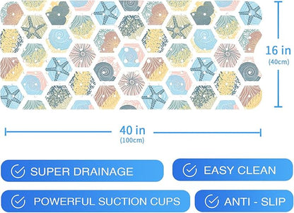 Starfish Bathtub Mat Non Slip for Kids 40x16in Extra Long Anti Slip Geometry Bath Mat for Tub Abstract Bath Shower Mat with Large Drain Holes and Suction Cups Quality Honeycomb Design Bathroom Decor