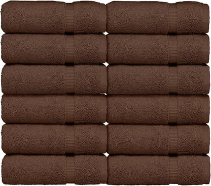 Luxury Hotel & Spa Collection, 100% Turkish Cotton 700 GSM Cloth, for Body wash, Makeup & Facial Cleaning, Baby, face, loofah, Dobby Border Soft washcloths Towel Set 13" X 13", Cocoa, Set of 12