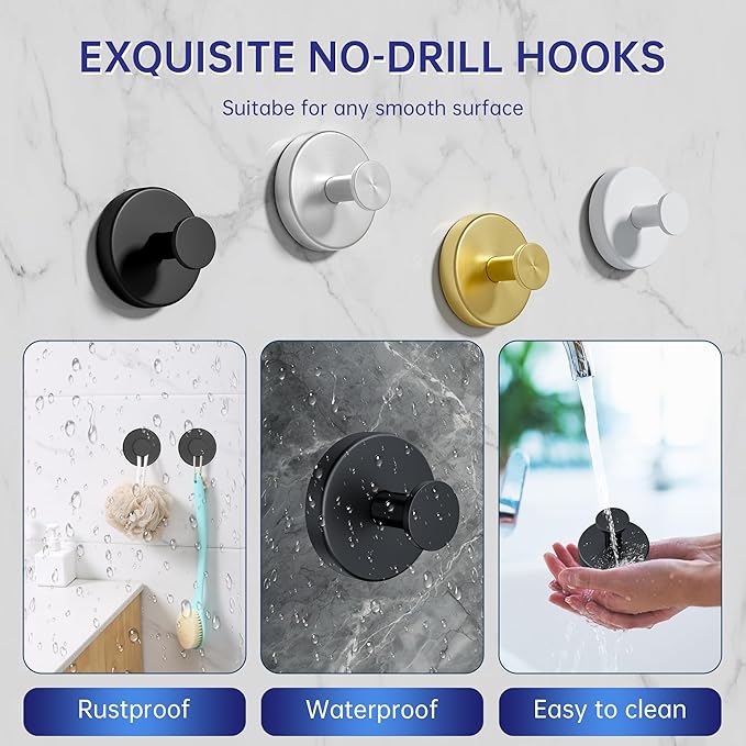 luckin smile Suction Cup Hooks for Shower, No-Drill Removable Towel Hook for Bathrooms, Shower Hooks, Suitable for Bathrooms, Kitchens, Windows, Glass, Powerful Suction Cup Hook (2, Black)