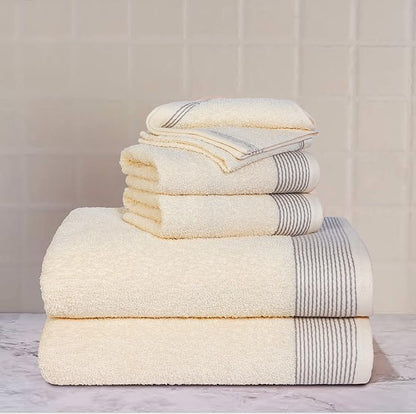 Belizzi Home 100% Cotton Ultra Soft 6 Pack Towel Set, Contains 2 Bath Towels 28x55 inchs, 2 Hand Towels 16x24 inchs & 2 Washcloths 12x12 inchs, Compact Lightweight & Highly Absorbant - Ivory
