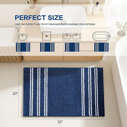 Kmson Bathroom Rugs Mat, 20"x32" Ultra Soft Washable Shaggy Chenille Bath Rugs, Non-Slip Fluffy Thick Water Absorbent Microfiber Mat for Bathtub, Sink and Shower, Navy Blue