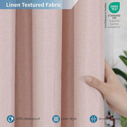 2-in-1 Waterproof Long Fabric Shower Curtain or Liner,Linen Textured,78 Inch Breathable TPU & Washable Bathroom Shower Curtain Set with 12 Plastic Hooks,Modern,72"x78" Blush