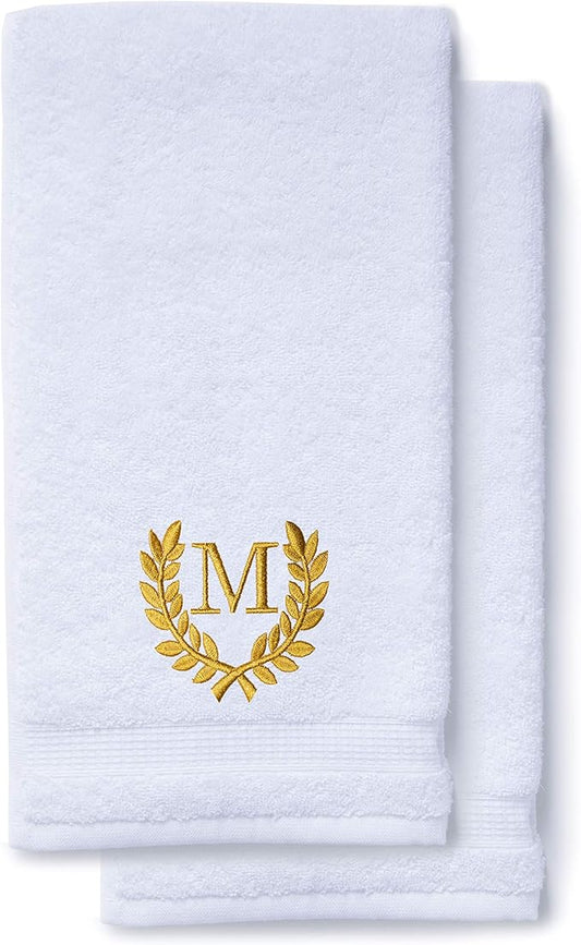 Decorative and Monogrammed Hand Towels for Bathroom Kitchen Makeup | Personalized Gift for Wedding-Bridal | Roman Font Custom Luxury Turkish Towel | Spa Collection, Oversized, 16 X 30 Inch, Set of 2