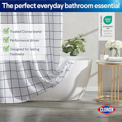 CLOROX Bathroom Waffle Windowpane Pattern Shower Curtain with Waterproof Lightweight PEVA Liner Set, Standard Size, Metal Grommets, No Hooks 72" x 72" - 2 Pc Set - Navy Blue w Frosty PEVA