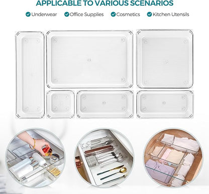 6 Pack Drawer Organizer - 3" X 9" Clear Acrylic Storage Bins with Non-Slip Pads, Versatile Desk Tray for Makeup, Jewelry, Kitchen, Bathroom, and Office Organization