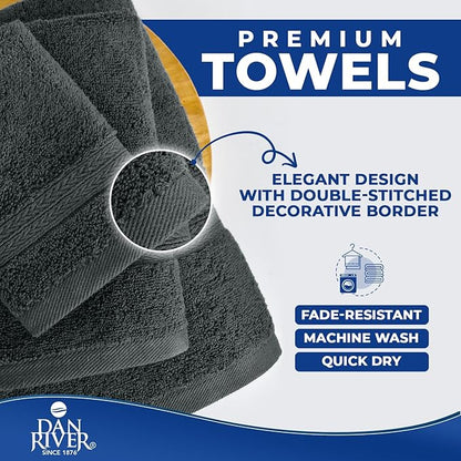 DAN RIVER 8 PC Luxury Bath Towels for Bathroom, 2 Bath, 2 Hand, and 4 Wash Cloths, 600 GSM 100% Ring Spun Cotton Towel Set, Highly Absorbent, Gym, Hotel, and Spa, Grey