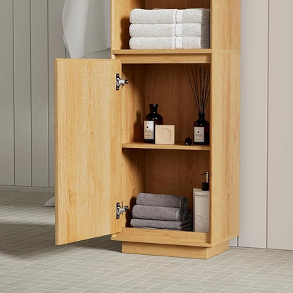 67" Tall Bathroom Cabinets Set of 2 with Adjustable Shelves Modern Narrow Storage Cabinet Slim Freestanding Tower Organizer for Small Spaces, Kitchen, Living Room, Natural Oak