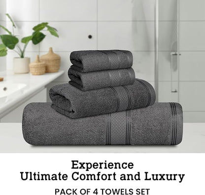Casa Lino 100% Cotton Bath Towels Set of 4 (1 Bath Towel, 1 Hand Towel & 2 Wash Cloths) - Bathroom Towels and Washcloths Set - Complete Bathroom Set - Guest Room Essentials - (Charcoal Black)