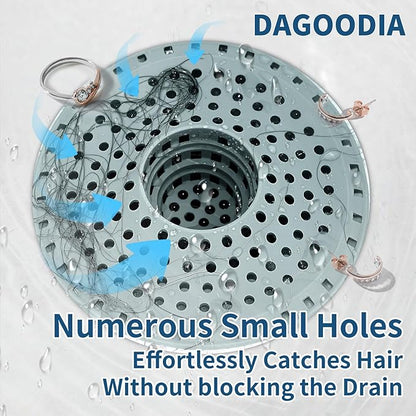 Bathtub Drain Hair Catcher,Tub Shower Drain Hair Trap/Strainer,3PCS Silicone Collapsible Tub Hair Catcher Drain Protector Designed for 1.47" to 1.75'' Regular Drains(Greyish Blue)