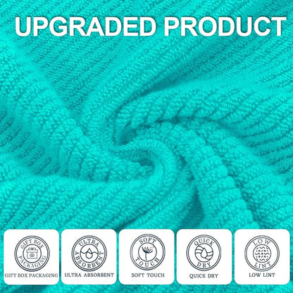 Turquoise Bath Towels (4PC Large, 30"x56") - 100% Cotton | Quick Dry | Light Weight | Thick | Soft | Absorbent, Luxury Shower Towels with Hanging Loops, Towel Gift Set, Turquoise Bathroom Accessories